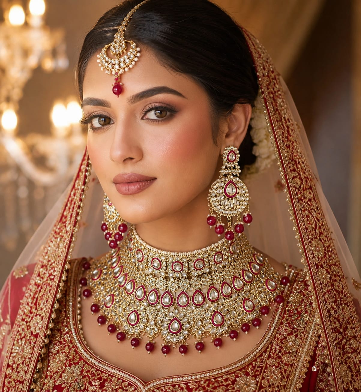 Zarina Ruby Kundan Bridal Set - Image 5