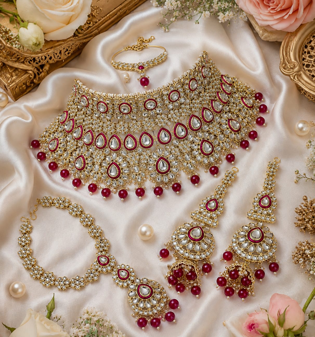 Zarina Ruby Kundan Bridal Set - Image 4