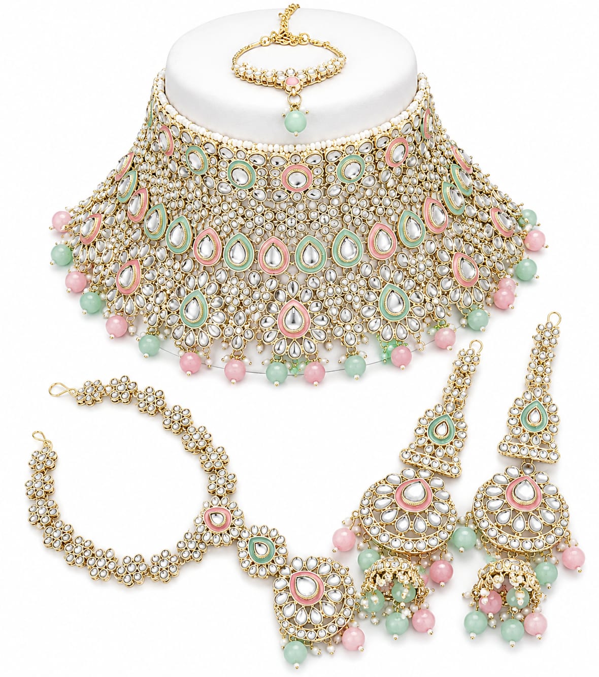 Mint Rose Kundan Bridal Wedding Set - Image 5