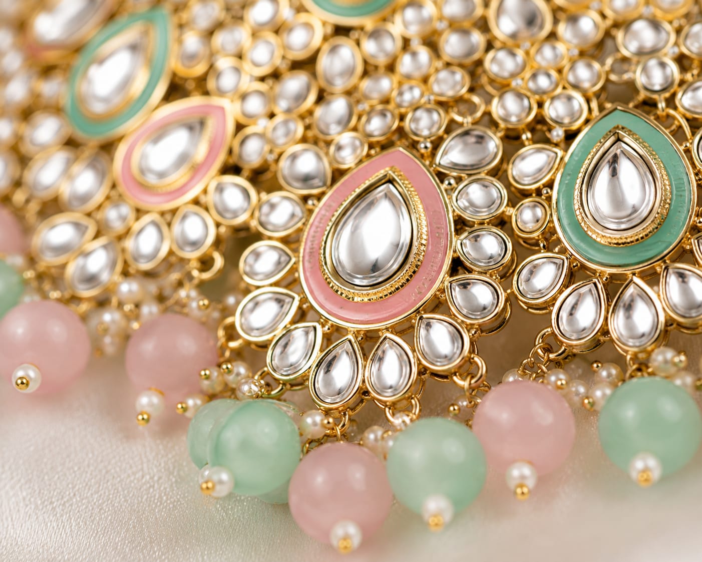 Mint Rose Kundan Bridal Wedding Set - Image 2
