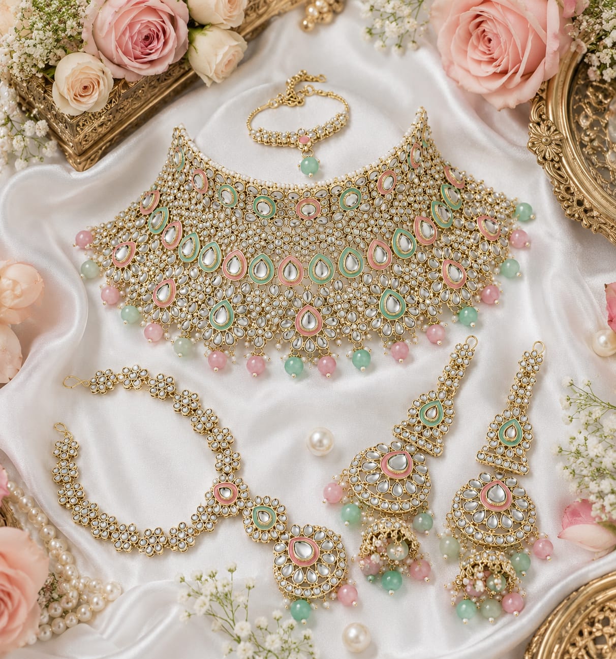Mint Rose Kundan Bridal Wedding Set