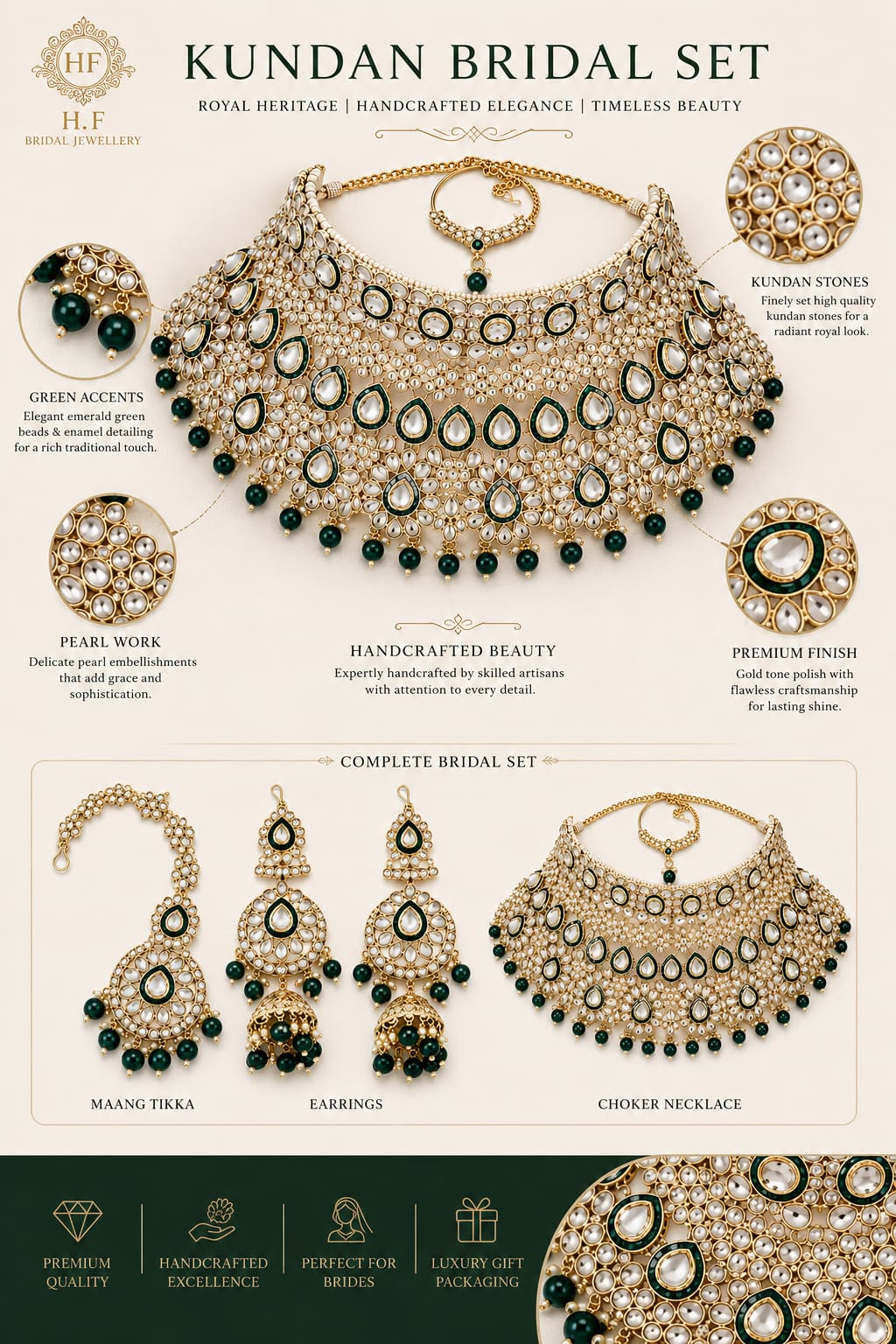 Royal Green Kundan Bridal Jewellery Set - Image 4
