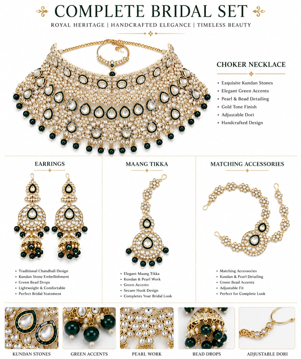 Royal Green Kundan Bridal Jewellery Set - Image 3