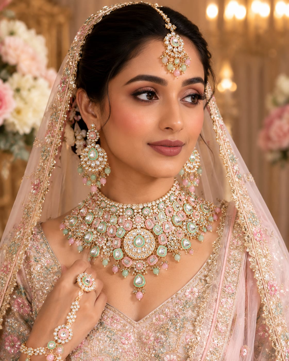 Royal Mint Pink Bridal Jewellery Set - Image 2