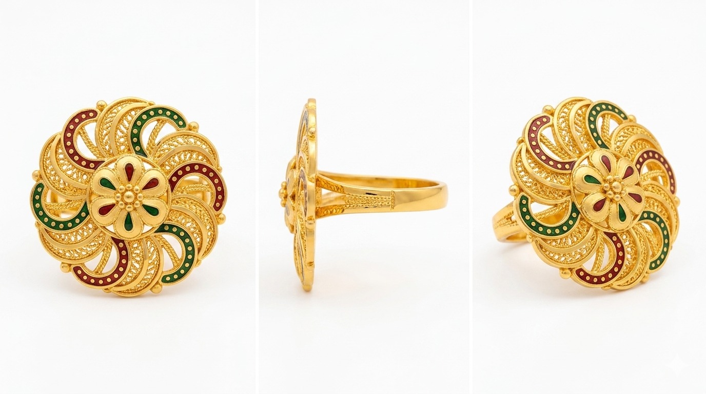 Traditional Gold-Tone Designer Flower Ring - Image 2