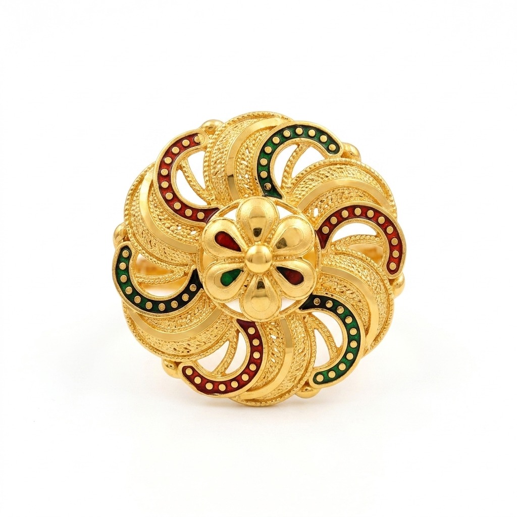 Traditional Gold-Tone Designer Flower Ring