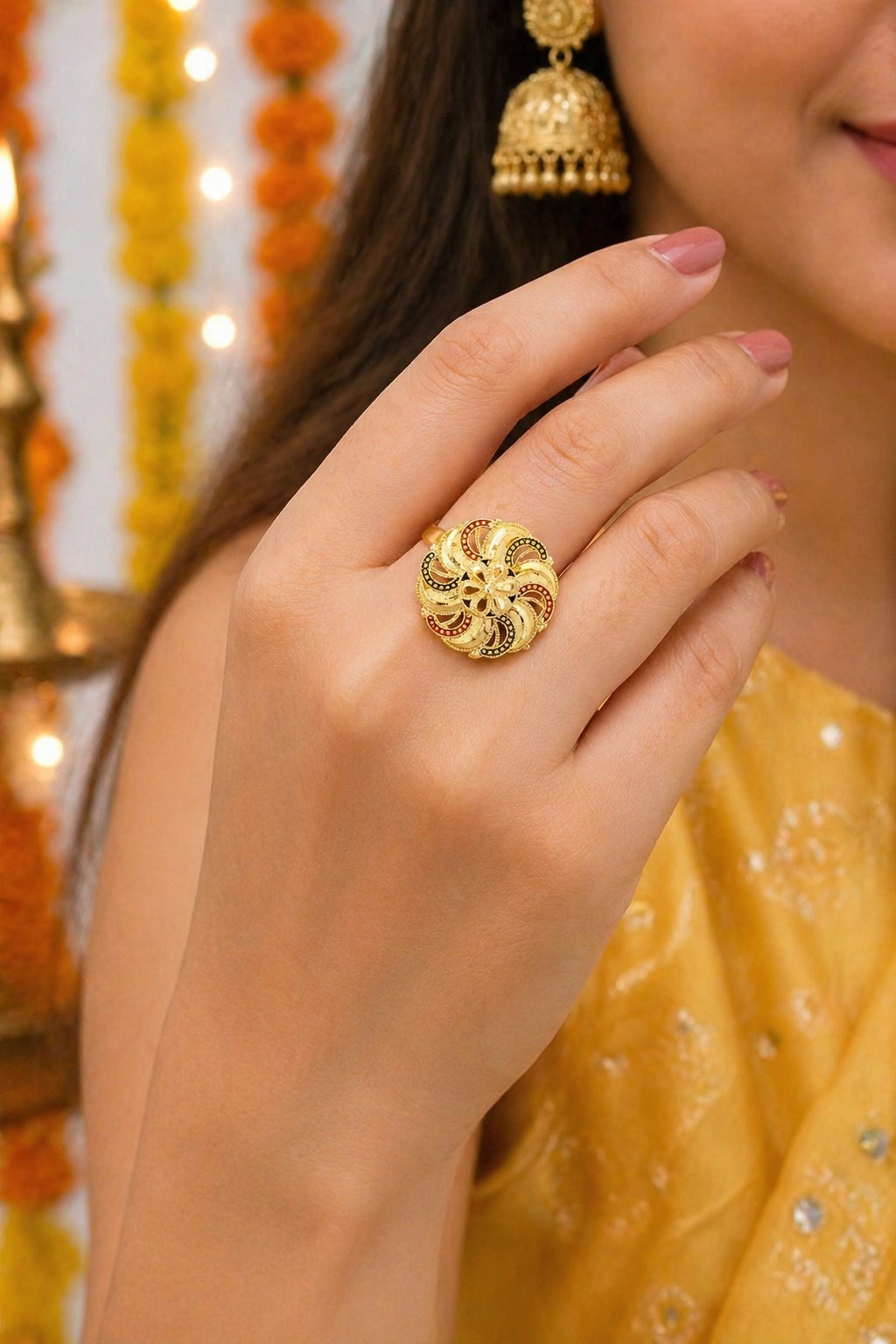 Traditional Gold-Tone Designer Flower Ring - Image 5
