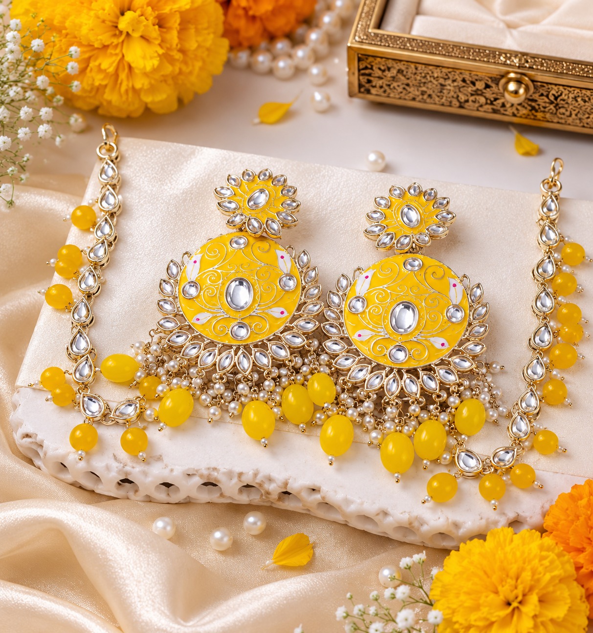 Sunshine Meenakari Chandbali Kaan Chain Set