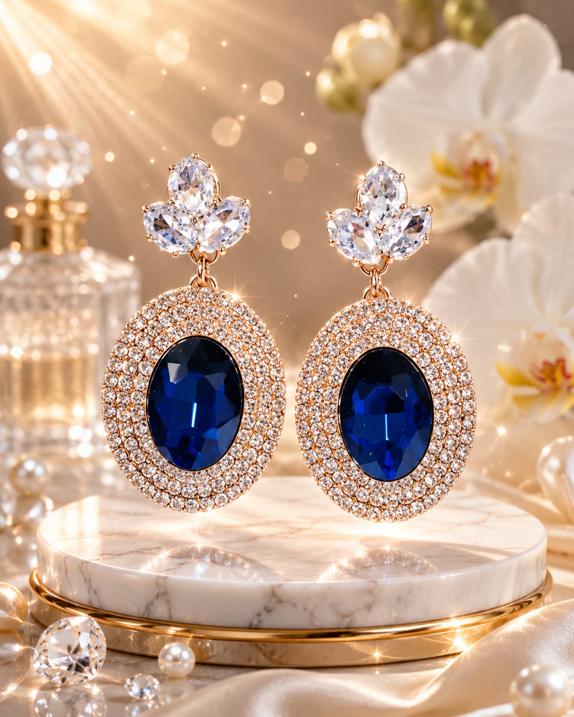Royal Sapphire Crystal Drop Earrings - Image 5