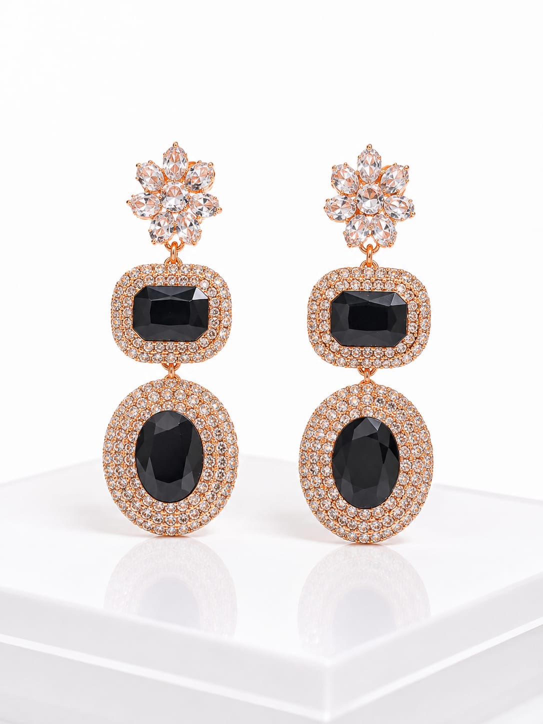 Midnight Royale Rose Gold Black Earrings