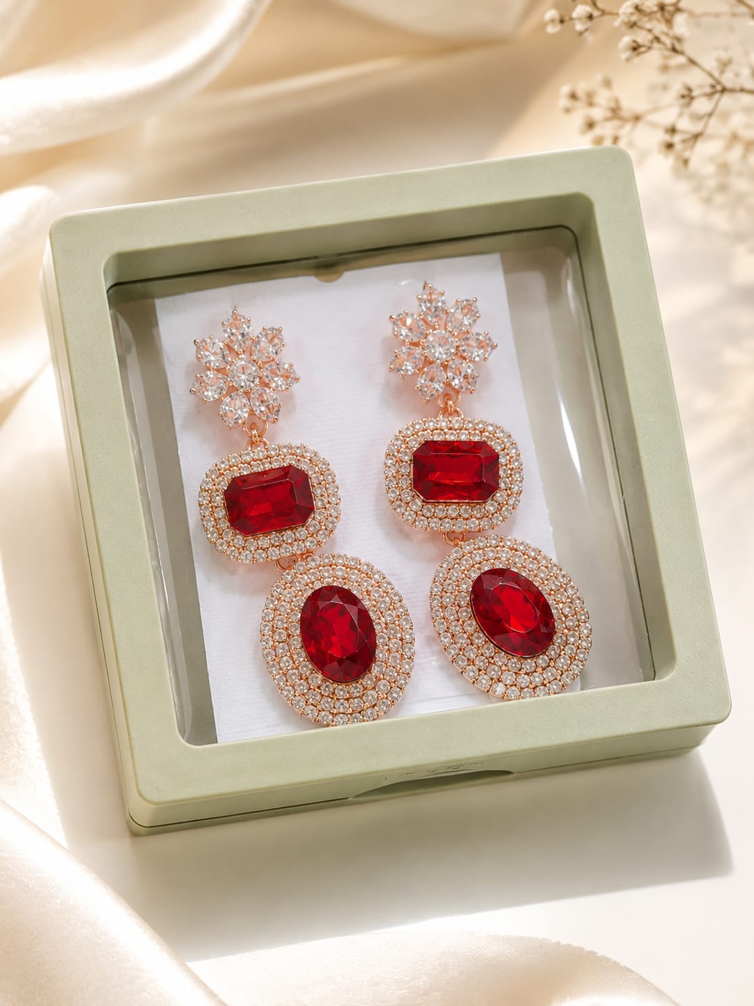 Ruby Royale Rose Gold Red Earrings - Image 3