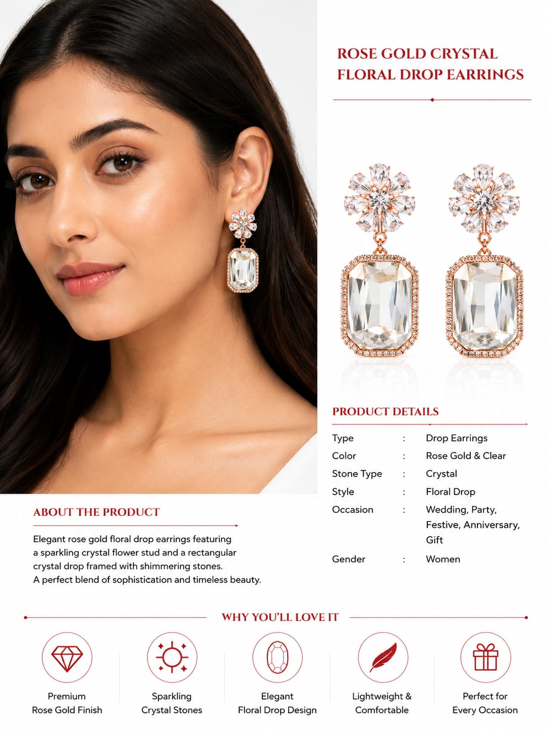 Crystal Blossom Luxe Drop Earrings - Image 2