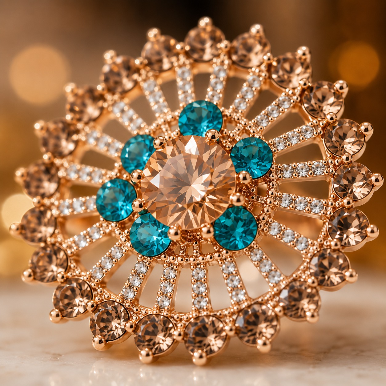 Blue Crystal Floral Ring - Image 4