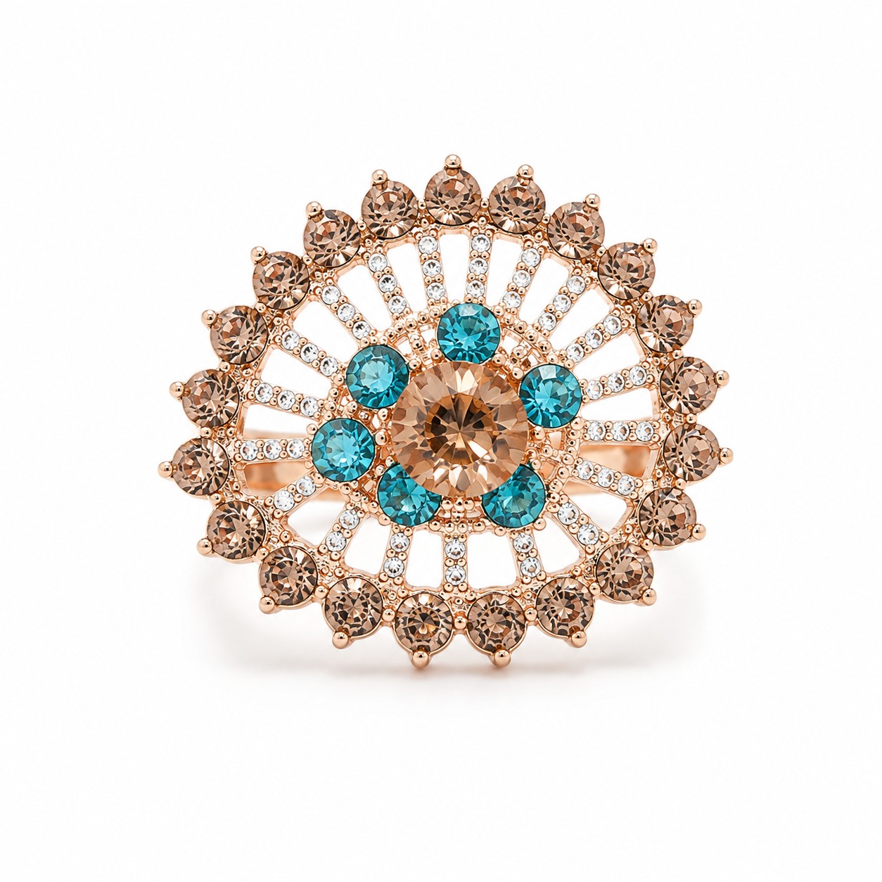 Blue Crystal Floral Ring - Image 2