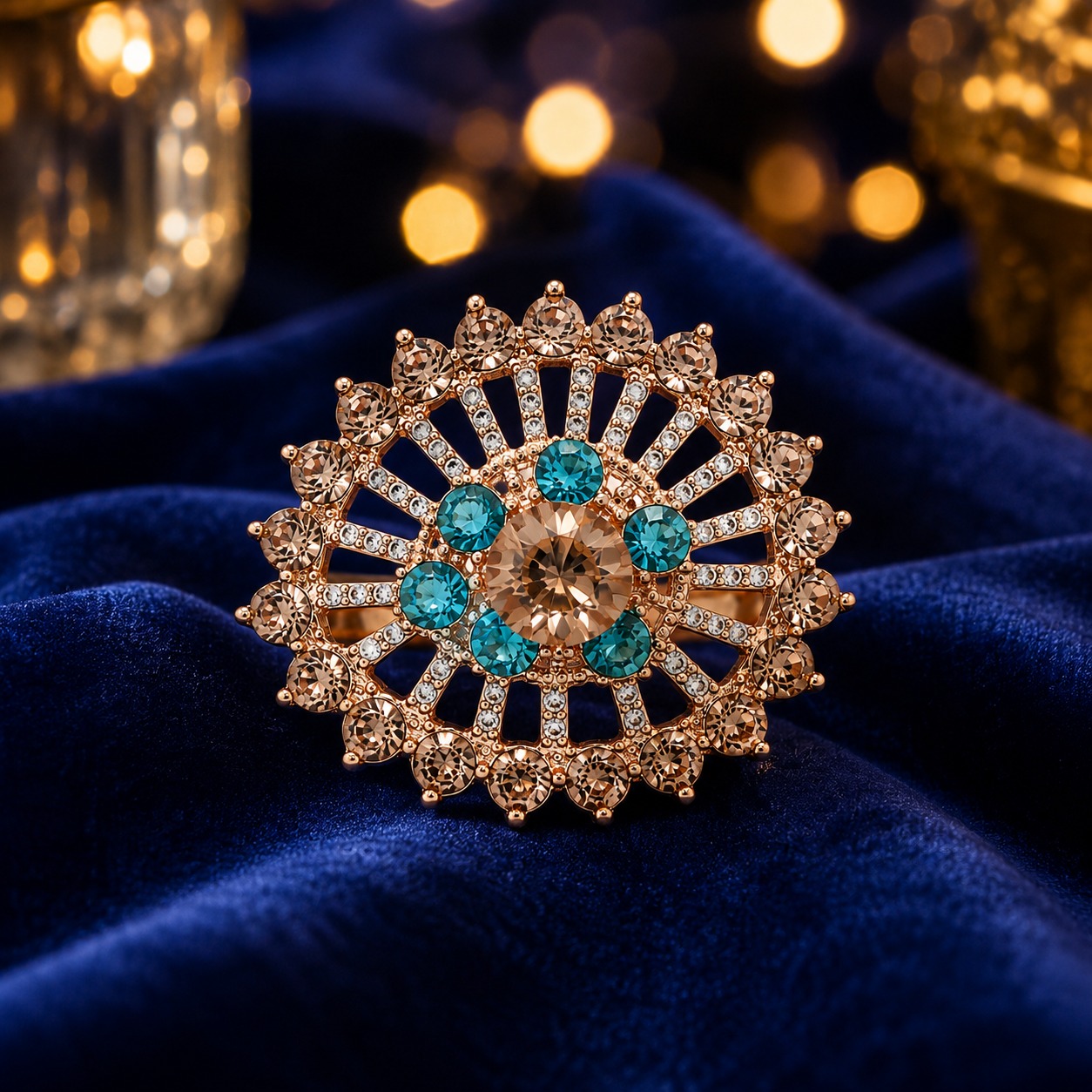 Blue Crystal Floral Ring - Image 3