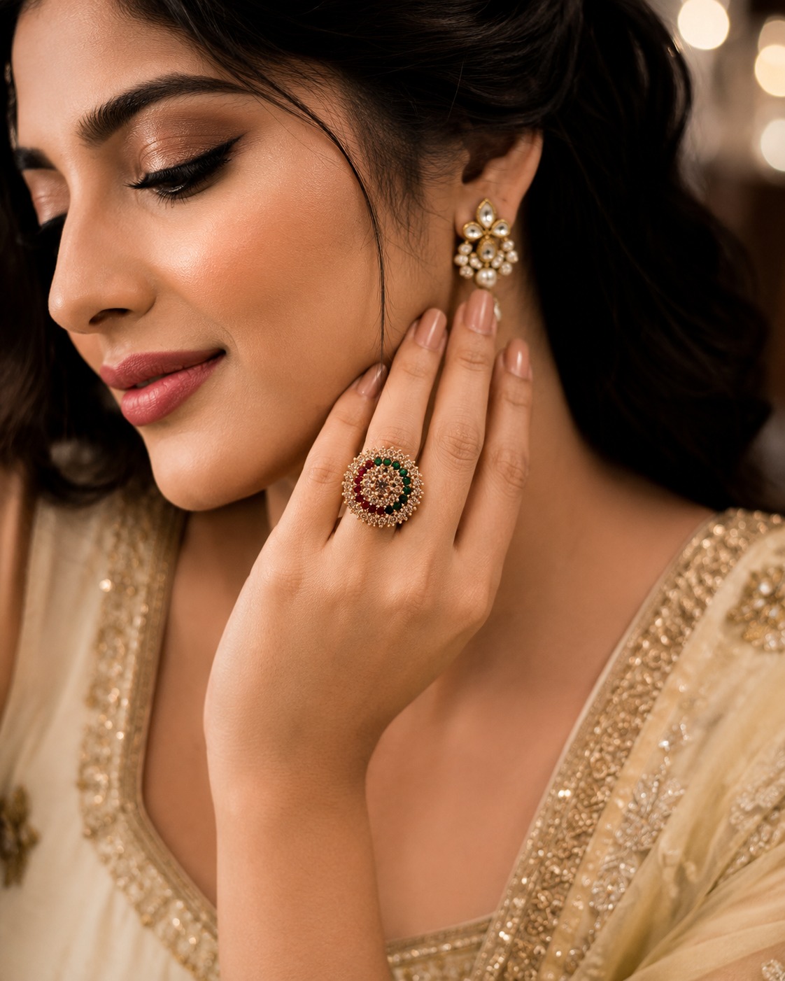 Regal Multicolor Floral Ring - Image 5