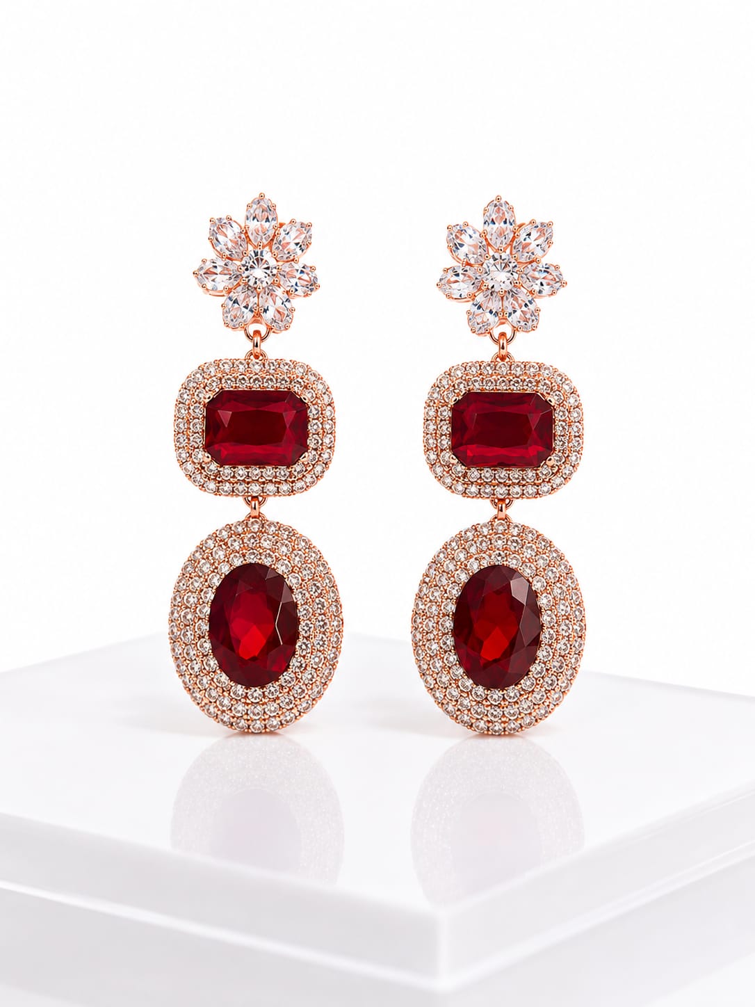 Ruby Royale Rose Gold Red Earrings