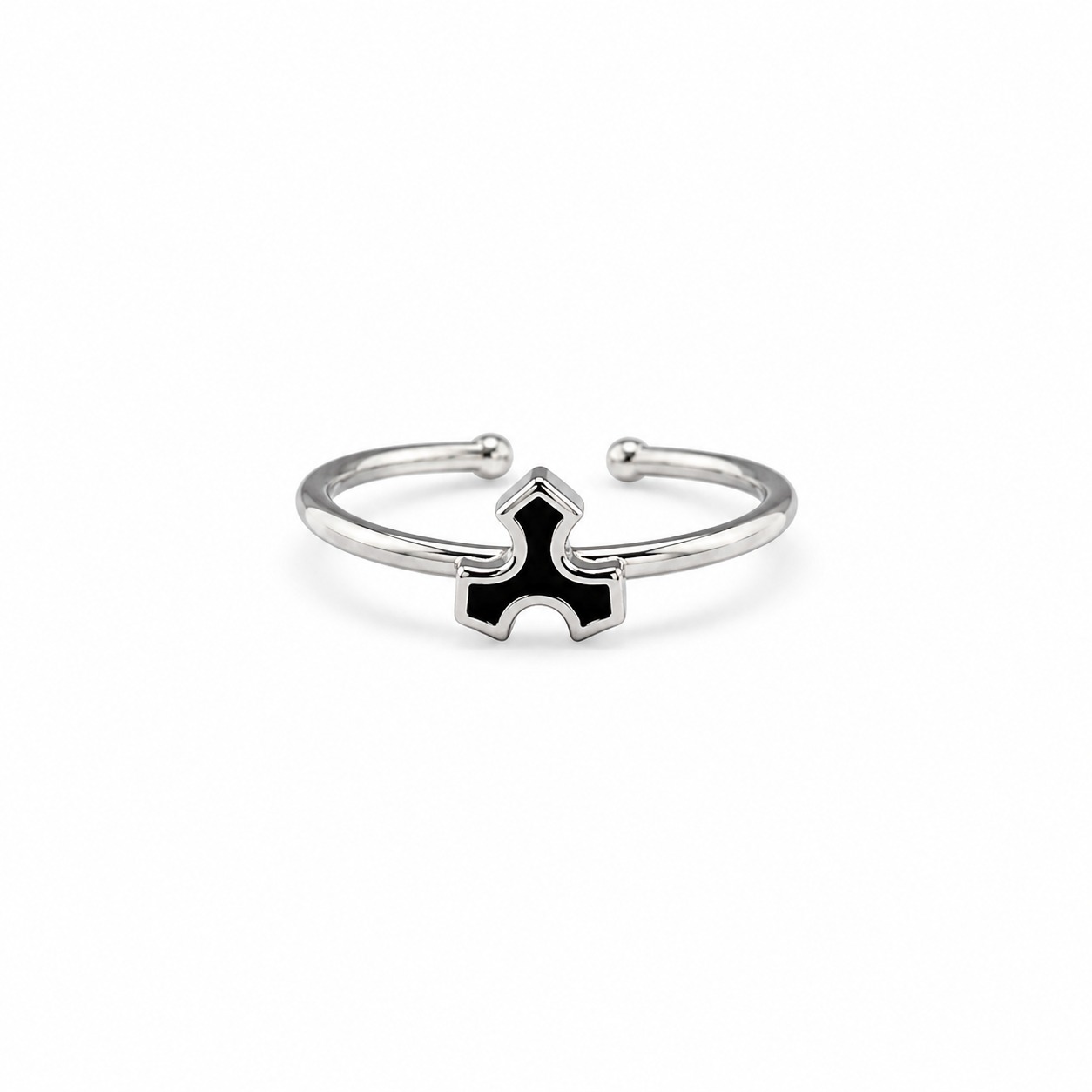 Black Fleur Cross Adjustable Ring - Image 3