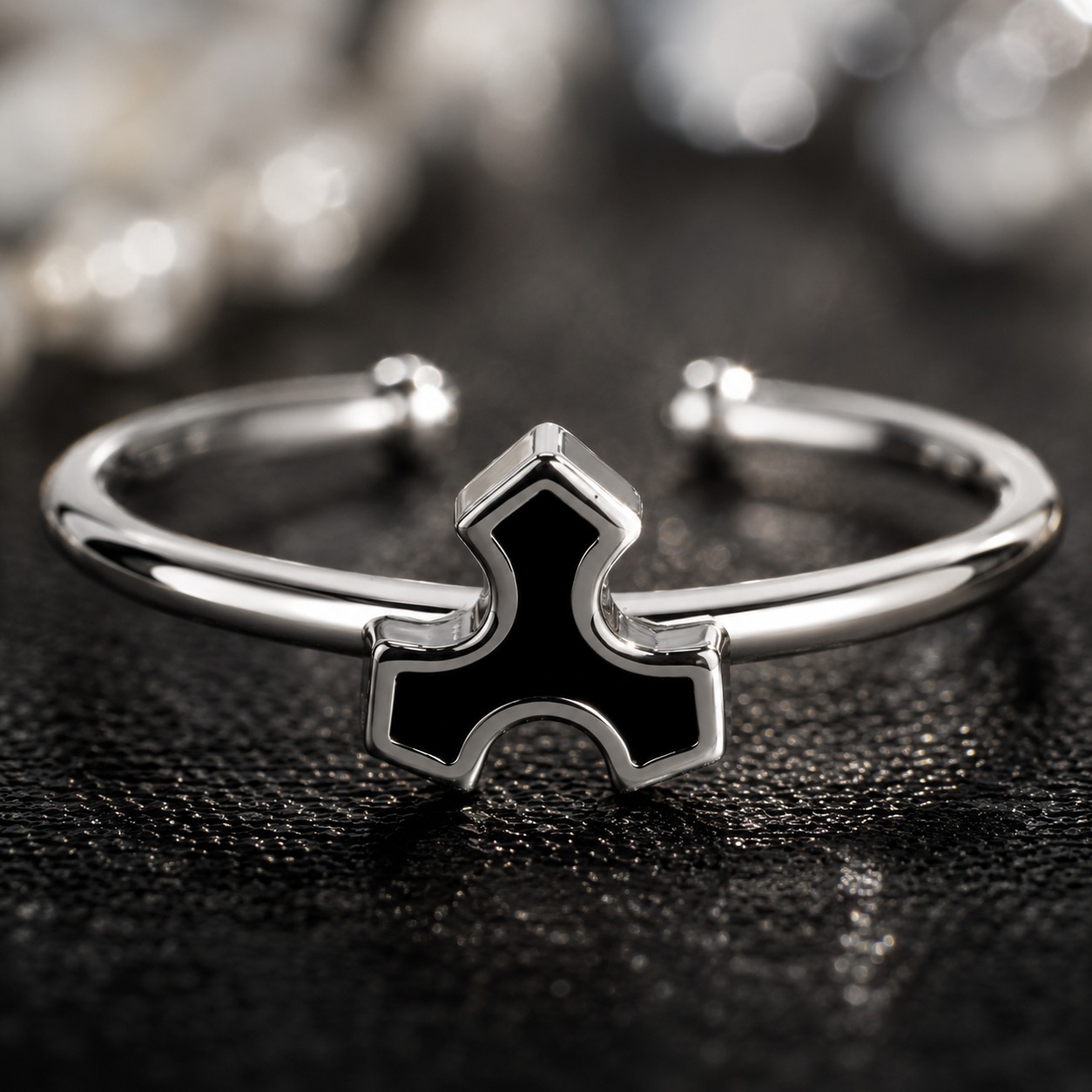 Black Fleur Cross Adjustable Ring - Image 2
