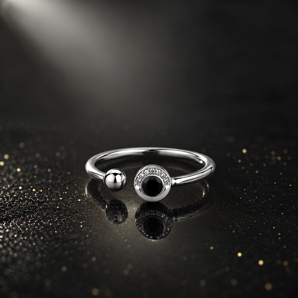 Infinity Noir Ring with sleek black infinity-inspired design and adjustable modern fashion style