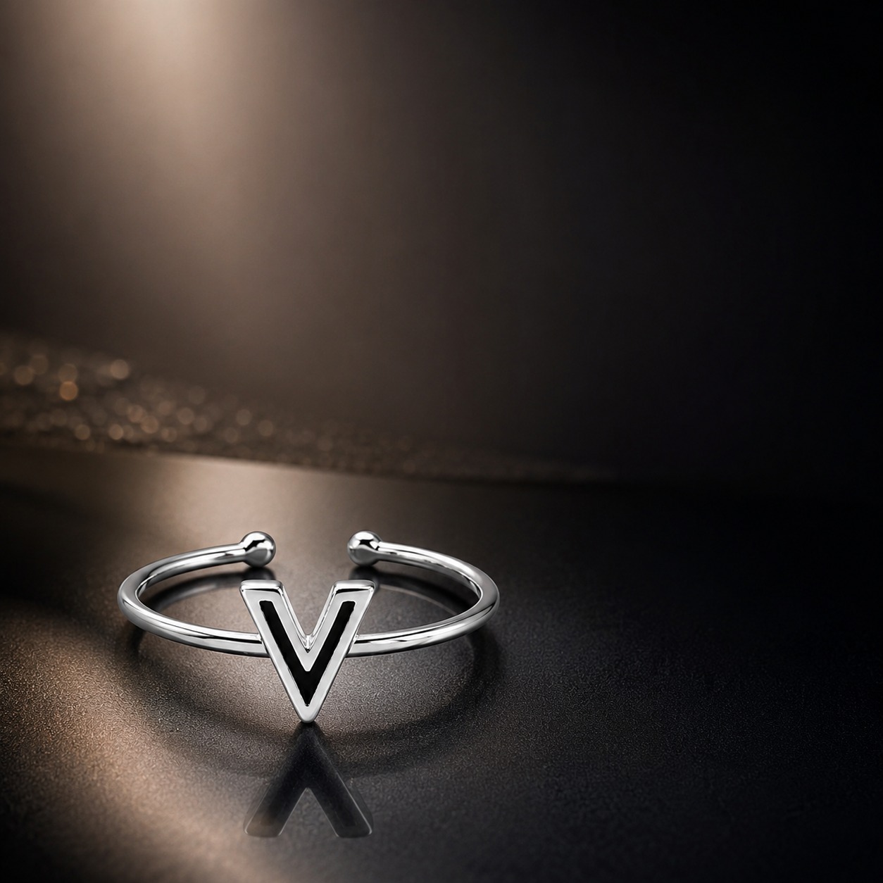 Valora V Adjustable Ring with sleek V-shaped design and polished silver finish for modern fashion style