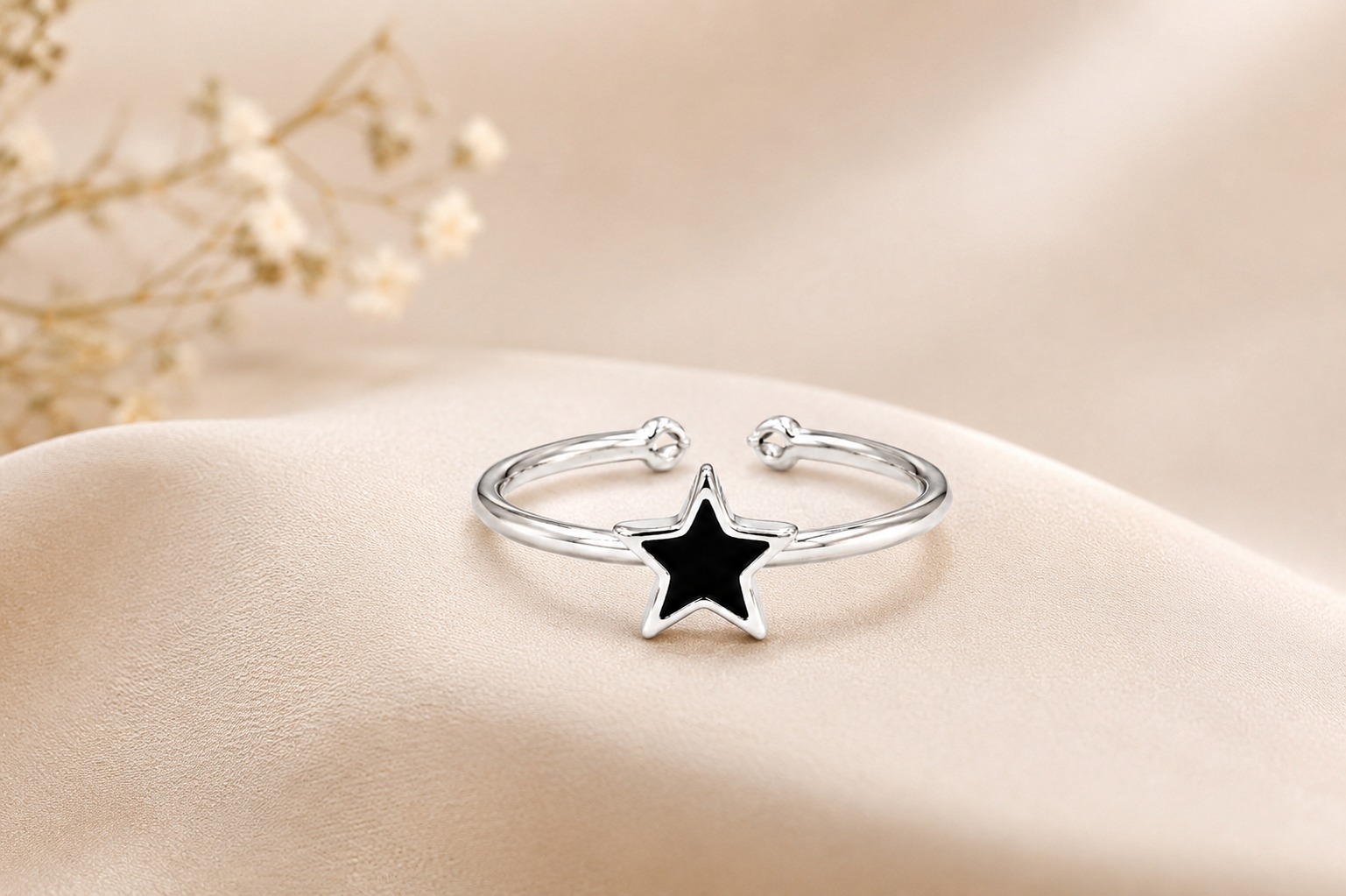 Twinkle Star Open Band Ring with delicate star design and adjustable silver finish for women fashion jewelry