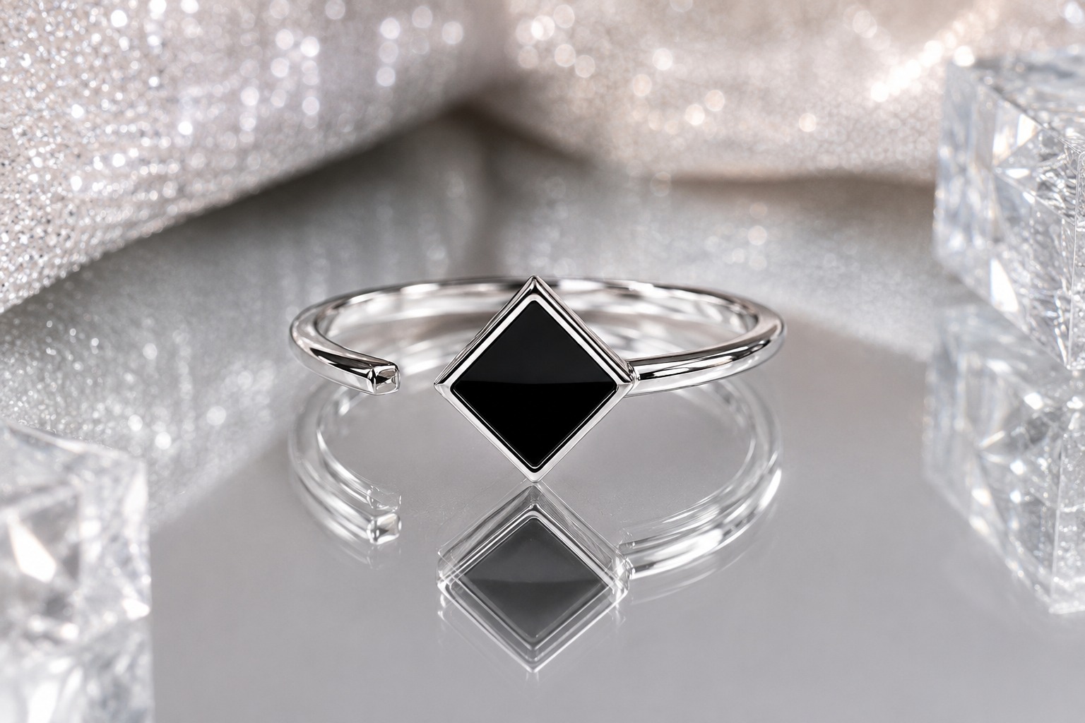Black Prism Silver Ring with geometric prism design and black accent detailing in modern fashion style