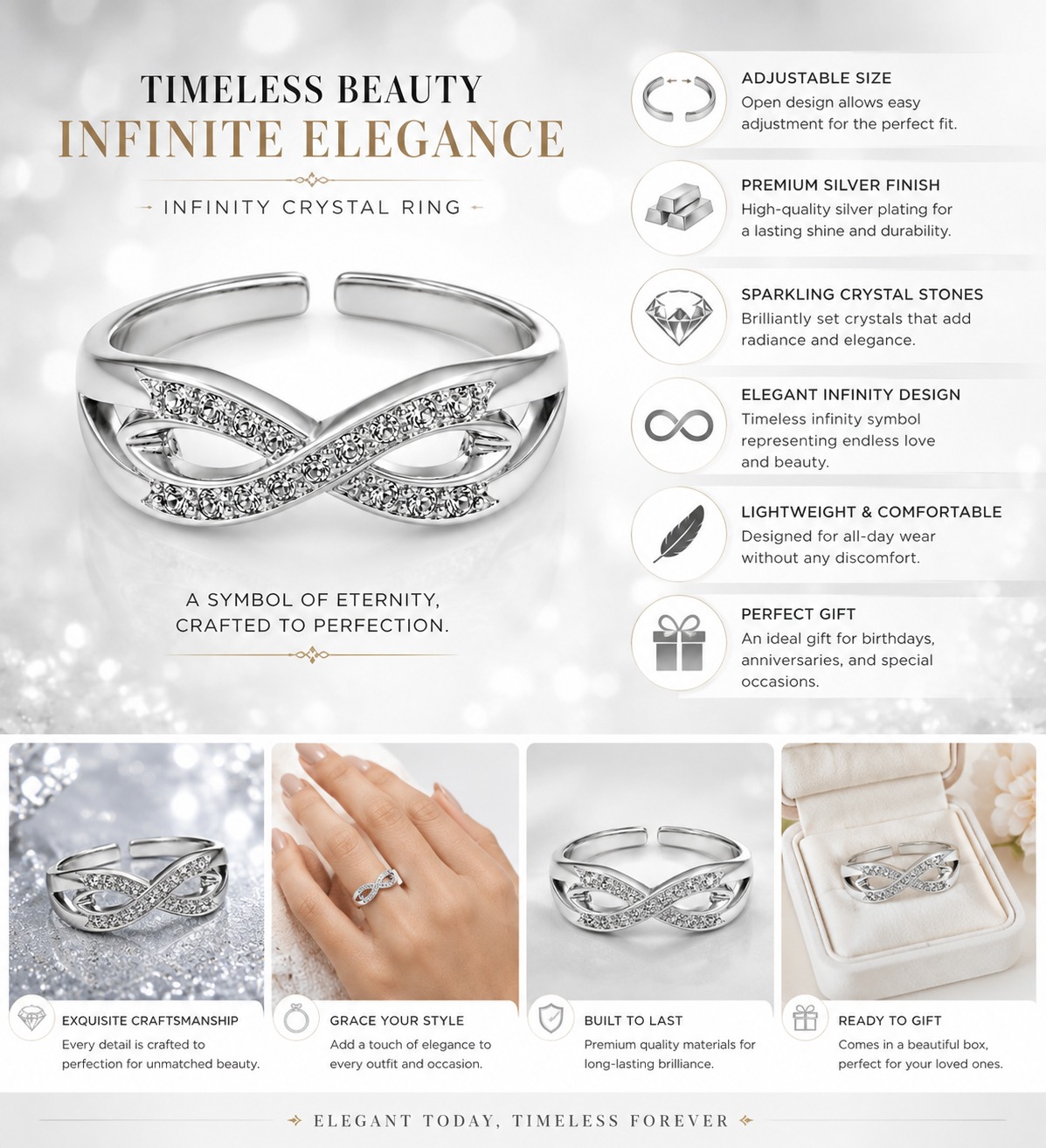 Silver Infinity Charm Ring - Image 4