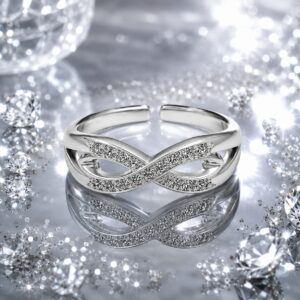 Silver Infinity Charm Ring with elegant infinity symbol design and polished adjustable silver finish for women jewelry