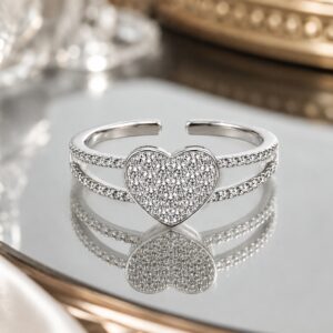Heart Love Adjustable Ring with elegant heart design for women