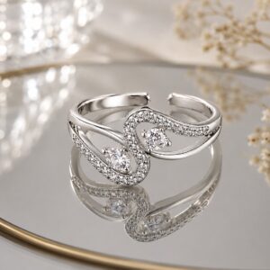 Silver Swan Adjustable Ring for Women with elegant silver finish and adjustable open band design