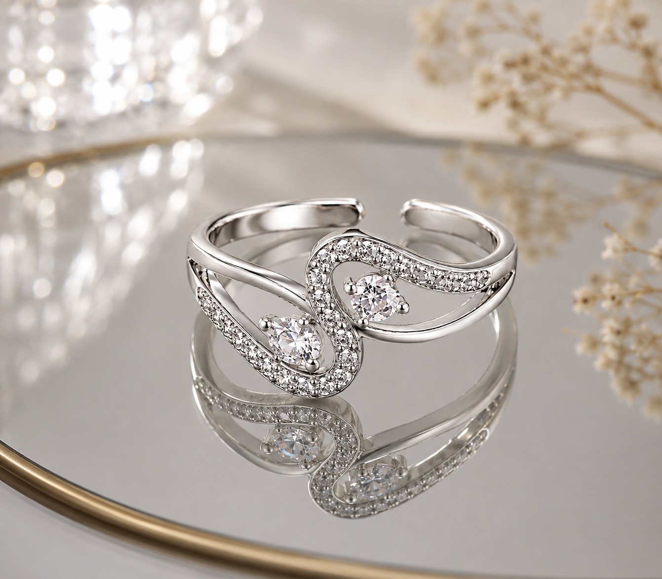 Silver Swan Adjustable Ring for Women with elegant silver finish and adjustable open band design