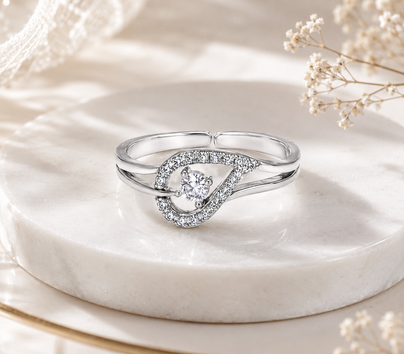 Silver Heart Infinity Adjustable Ring for women with elegant infinity symbol and heart design