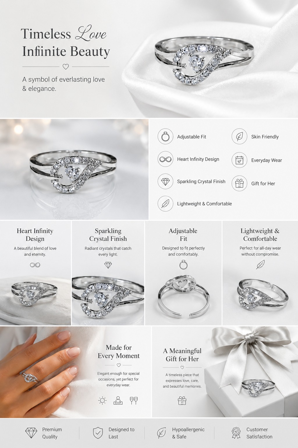 Silver Heart Infinity Adjustable Ring - Image 4