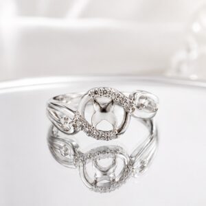 Leaf Design Zircon Adjustable Ring with sparkling zircon stones and elegant silver plated finish