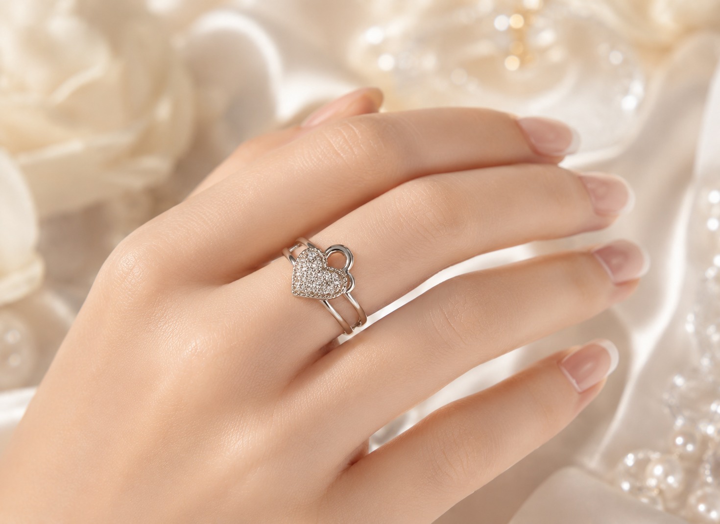 Sparkle of Love – Silver Heart Ring - Image 4