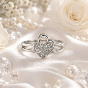 Sparkle of Love Silver Heart Ring with shimmering crystal heart design and silver plated adjustable band