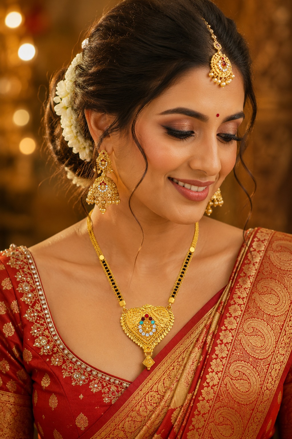 Premium Gold Finish Mangalsutra Necklace for women with traditional black beads and elegant gold plated design