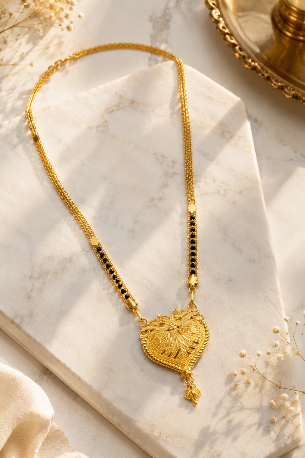 Classic Gold Finish Heart Pendant Mangalsutra - Image 3