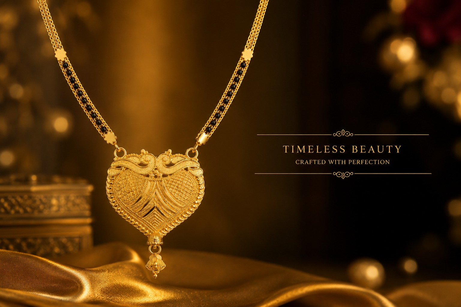 Classic Gold Finish Heart Pendant Mangalsutra - Image 2