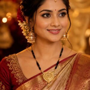 Traditional Gold Plated Heart Peacock Mangalsutra for women with heart pendant, peacock design, and black bead chain