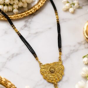 Premium Traditional Gold Tone Mangalsutra with classic black bead chain and elegant gold finish