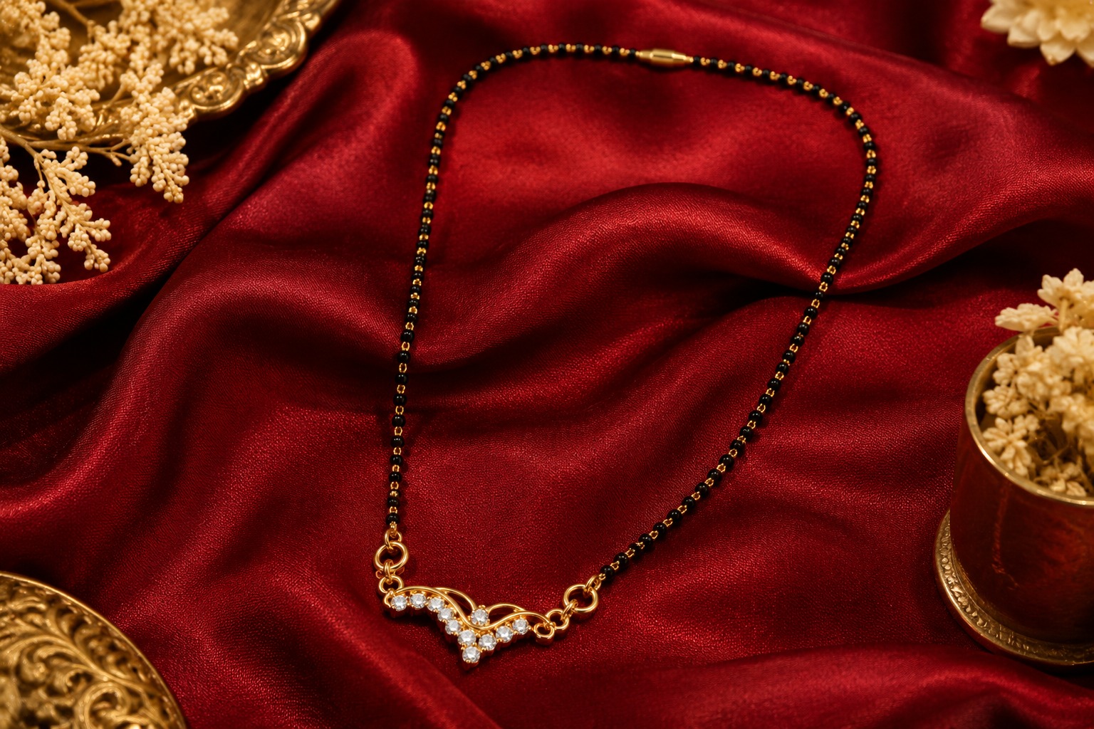 Traditional Gold Finish Crystal Mangalsutra - Image 2