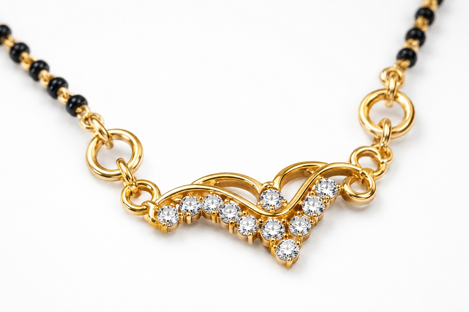 Traditional Gold Finish Crystal Mangalsutra - Image 3