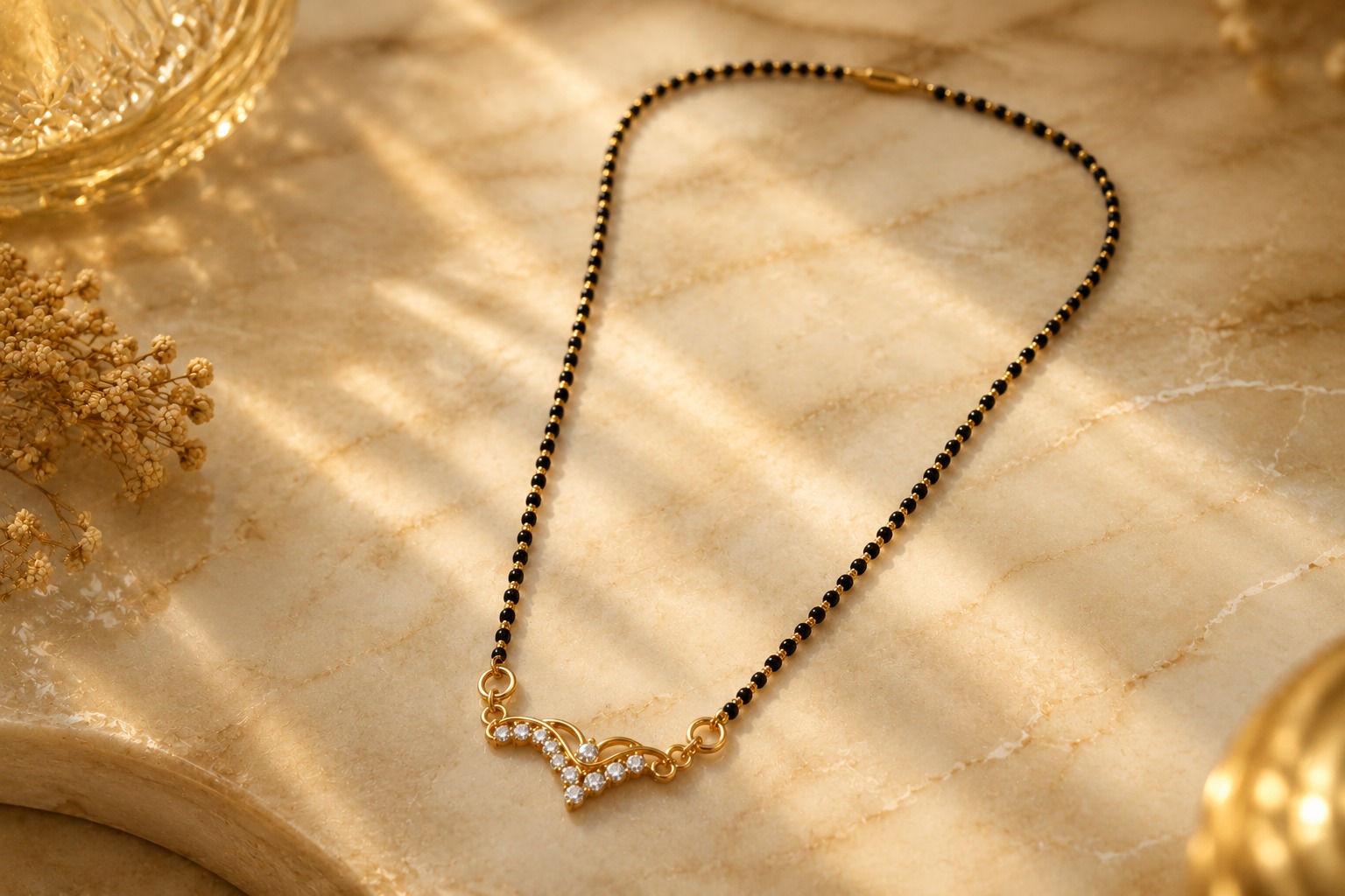 Traditional Gold Finish Crystal Mangalsutra - Image 4