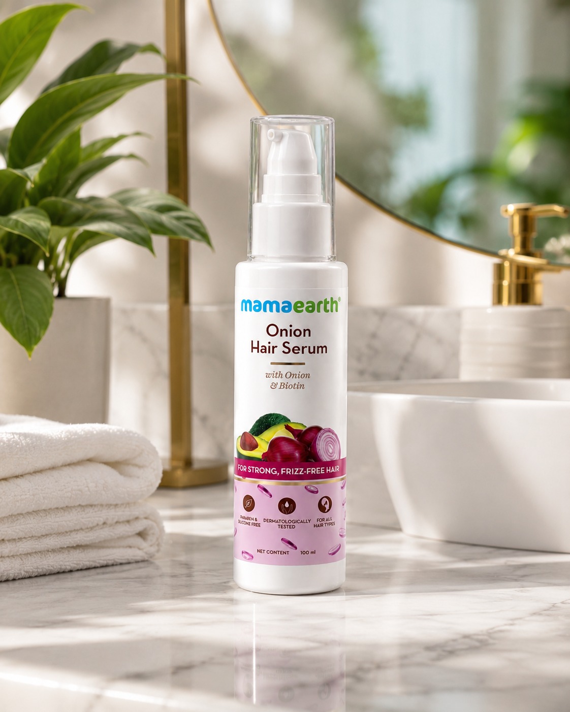 Mamaearth Onion Hair Serum with Onion and Biotin for smooth shiny and frizz-free hair