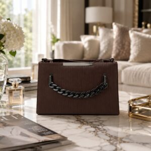 Luxe Noir Chain Handbag with quilted black design and elegant metallic chain strap for women