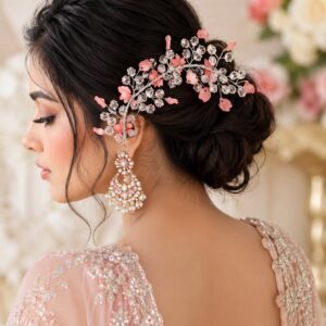 Rosé crystal hair accessory with elegant floral crystal design for women