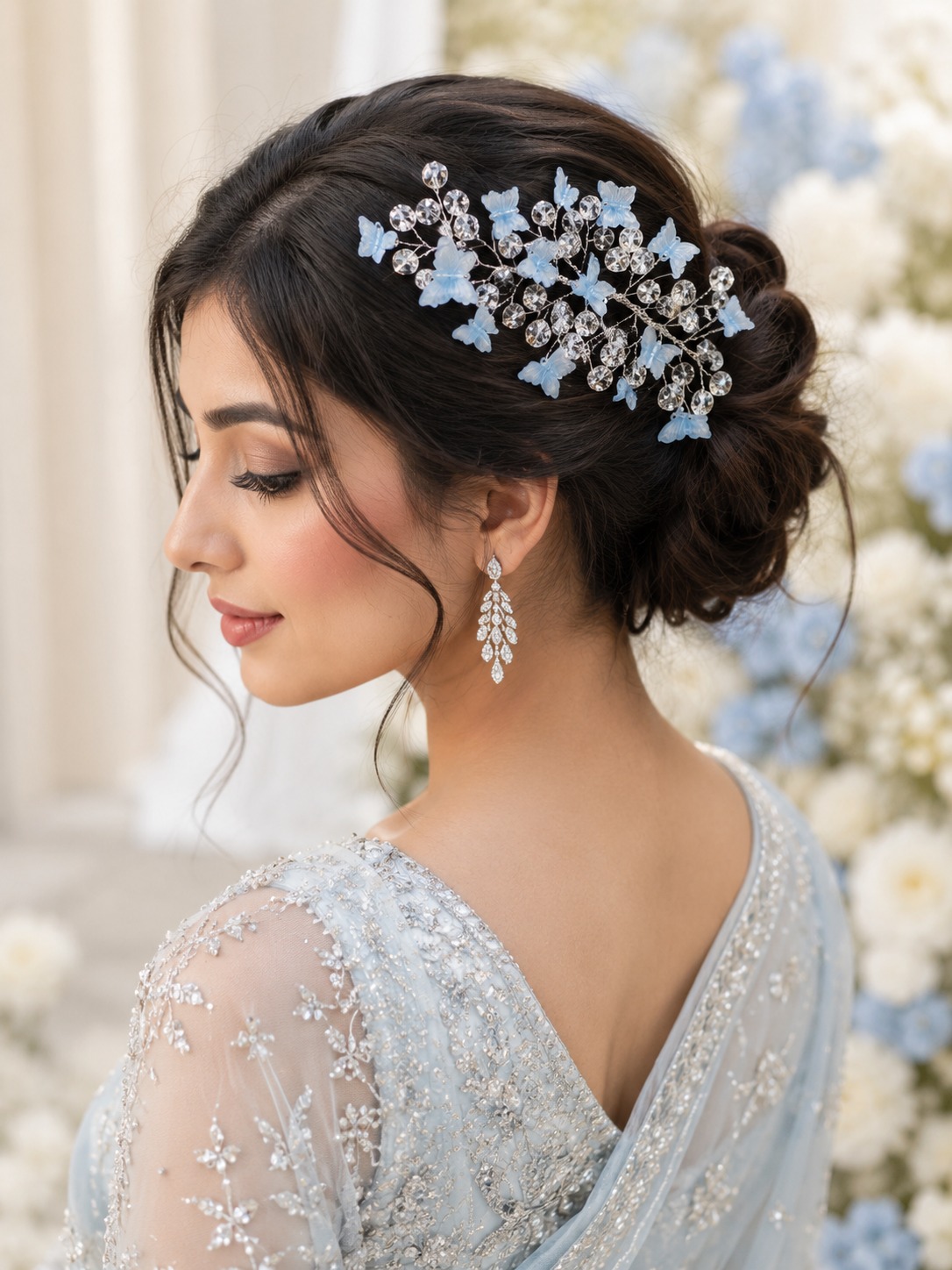 Sky Butterfly crystal hair vine with sparkling butterfly design for bridal and party hairstyles