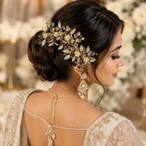 Golden Crystal Blossom hair vine with sparkling floral crystals for bridal wedding hairstyles